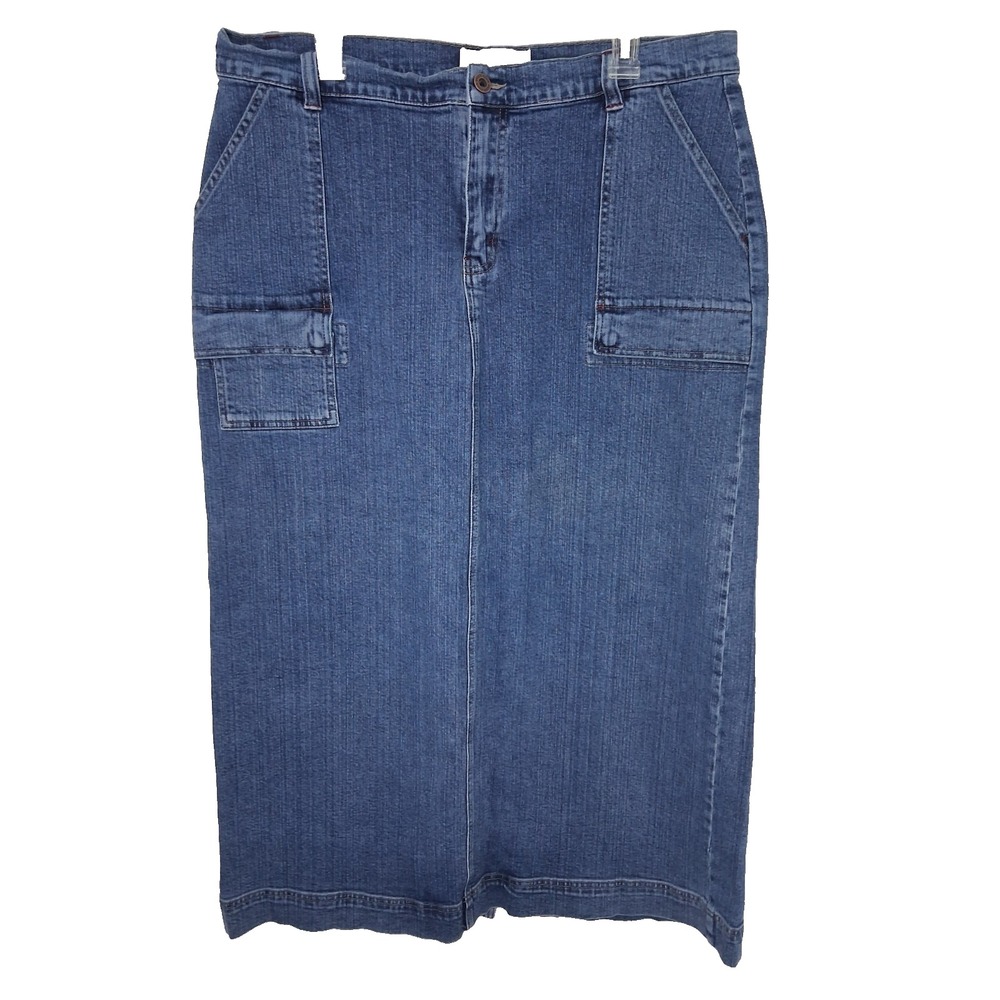 Vintage Eddie Bauer Size 18 Long Maxi Denim Skirt‎ Stretch Classic Modest